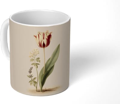 Mok - Koffiemok - Tulp - Minimalistisch - Beige - Mokken - 350 ML - Beker - Koffiemokken - Theemok