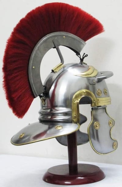 Romeinse Centurion Helm - Krijger Pantser - Halloween Kostuum - Met Rode Pluim - Volwassen Maat - Metaal