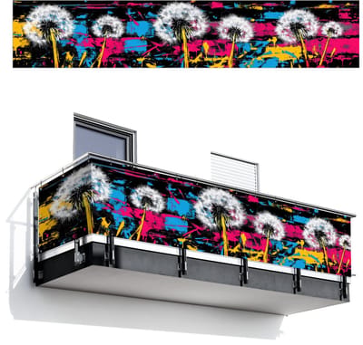 Balkonscherm 500x100 cm - Balkonposter Street Art - Kleurrijk - Muur - Balkon scherm decoratie - Balkonschermen - Balkondoek zonnescherm