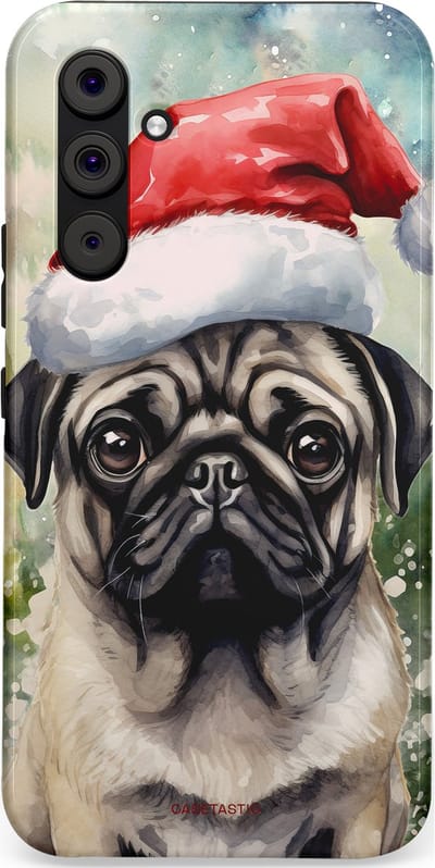 Casetastic hoesje geschikt voor Samsung Galaxy A54 (2023) 5G - Dubbellaagse bescherming - Aquarel Kerstmis Pug Hond - Fashion Case - Grijs Taupe Donkergrijs Saliegroen