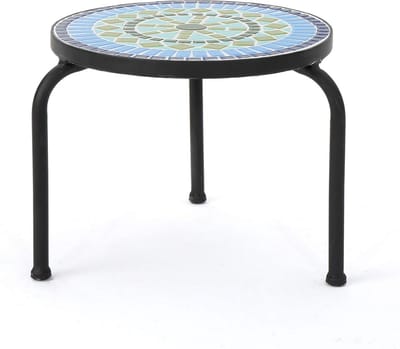 Blauw Groene Keramische Bijzettafel IJzeren Frame voor Buiten