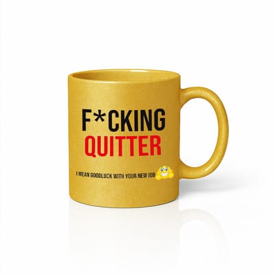 Grappige “F*cking Quitter – Succes Met Je Nieuwe Baan” Gouden Mok 330ml – Sarcastisch Afscheidscadeau Beker