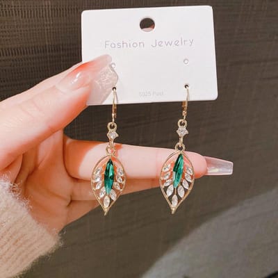 Groene Zirkoonkristal Blad Lange Kwast Hangende Oorbellen voor Vrouwen Temperament Cadeau Bijoux Koreaanse Sieraden Pendientes Boucle d'oreille brown
