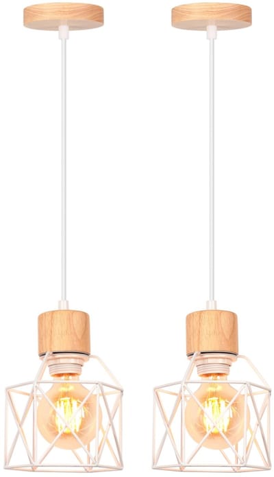 2 Stuks Hanglamp Modern E27 Kroonluchter Industriële Plafondlamp voor Slaapkamer Woonkamer Bar Wit