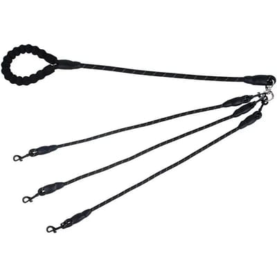 Laisse pour chien 3 en 1 Corde de traction pour animal de compagnie Laisse pour plusieurs chiens Séparateur multi-voies Laisse pour 3 chiens Dispositif rotatif à 360° Rembourrée Pour la promenade L'entraînement La décoration noir