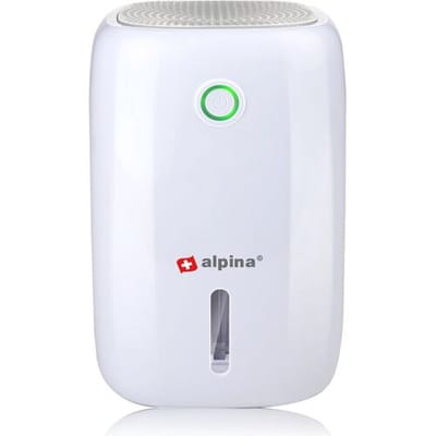 alpina Mini Luchtontvochtiger - Stille Ontvochtiger 35 dB - Dehumidifier voor 100M³ - Ontvochtigt tot 330ml per Dag - Vrijstaande Deshumidificateur - 14,5 x 14,5 x 22,5 cm - Wit