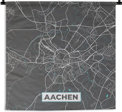 Wandkleed - Wanddoek - Blauw – Duitsland – Plattegrond – Stadskaart – Kaart – Aachen - 180x180 cm - Wandtapijt