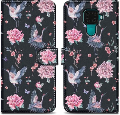Cadorabo Hoesje geschikt voor Huawei MATE 30 LITE - Design Kraan & Bloemen No. 9 - Beschermhoes Case Cover met magnetische sluiting, standaardfunctie en kaartvakje