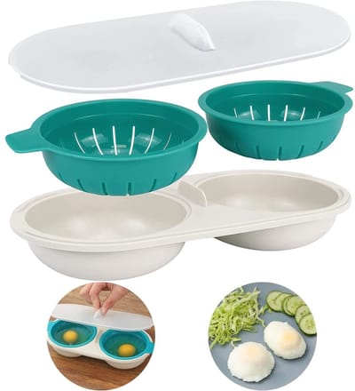 Dailygoods- Eierkoker Hoge Capaciteit - Magnetron - Stoompan - Dubbele Beker - Voedselveilig PP - Antiaanbaklaag - Voor 2 Eieren - Stoomkoker