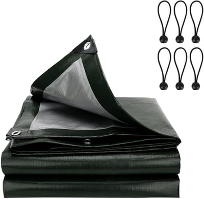 Dailygoods - Afdekzeil, geweven zeil, 110 g/m², groen, 2 m x 2 m = 4 m², beschermend zeil, bootzeil, tuin, waterdicht, met 6 stuks zeilspanners, wasbaar, weerbestendig, tarp