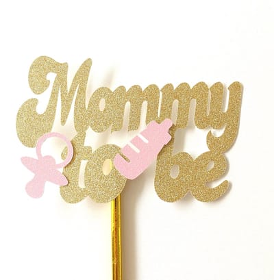Taartdecoratie versiering| Taarttopper| Cake topper |Baby| Mommy To Be| Goud glitter| Roze | 14 cm| karton