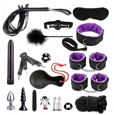 Oneay BDSM bondage 19-delige set, hoogwaardige seksspeelgoedset voor stellen, SM-set voor volwassenen, anale inserter voor man en vrouw, penisring, handboeien bondage SM-set, seksspeelgoed