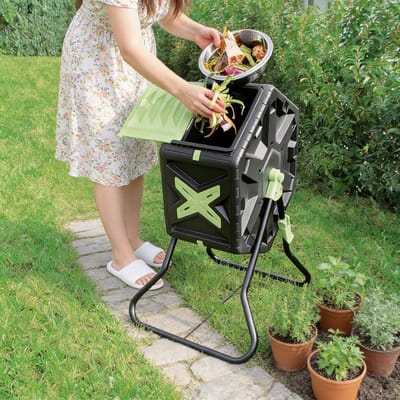 Compostbak Draaibaar 60L Compact – Compostvat Weerbestendig & UV-Beschermd voor Buiten Gebruik – Compost Versneller voor Snelle Afbraak | Duurzaam Trommel Design voor Tuin & GFT Afval