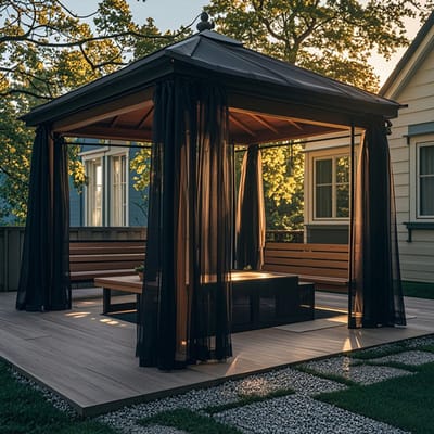 Qelus Buitengordijn Horrengaas – Outdoor Gordijnen voor Gordijnroede - Gordijnen Kant en Klaar - Ventilerend Muggennet voor Terras, Tuin of Balkon - B 160 x H 305cm (Zwart)