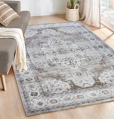 Flycarpets Burano Vintage Vloerkleed - Taupe / Grijs / Beige - Laagpolig Tapijt Loper - 80x150 cm