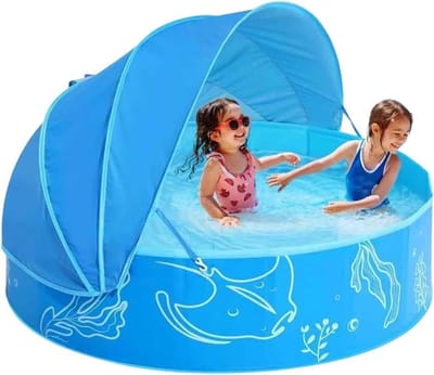 Kinderbadje met Zonnescherm - Opblaasbaar Zwembad - Buiten Spelen - UV Bescherming - 120x30cm - Blauw