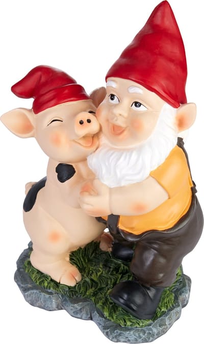BRUBAKER Tuinkabouter Dansend met Knorretje - Kabouter met Varken - Grappig Tuinbeeldje - Weerbestendige Decoratie voor Tuin en Camping - Tuindecoratie voor Buiten - 24 cm hoog