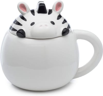 Beker/Mok - Zebra Aroramals - Gevormde Deksel - Zwart/Wit - Dolomiet Keramiek - 450ml