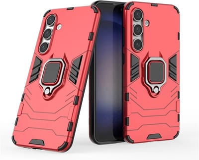 MobyDefend Hoesje - Geschikt voor Samsung Galaxy S24 FE - Dubbelgelaagde Pantsercase Met Standaard - Rood