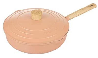 28 cm Hoge Koekenpan met Roze Deksel - Ideaal voor Koken en Bakken