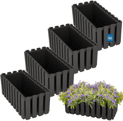 KOTARBAU® 4 st Balkonbak, Bloembak voor Balkon, Kunststof Balkonbak, 38 x 18 x 16 cm, Grijs, Balkon Plantenbak, Rechthoekig, Weerbestendige Plantenbak