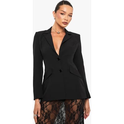 boohoo Dames Blazer met schoudervulling en open rug | Zwart | Maat: 38