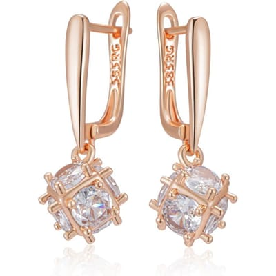 Unieke Solide Vierkante Hangende Oorbellen Voor Vrouwen Mode Rose Goud Kleur Glanzend Natuurlijk Zirconia Accessoires Etnische Sieraden beige