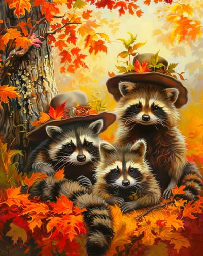 Diamond Painting - DP426 - Canvas op houten frame - Wasbeer Trio - 40 x 50 cm