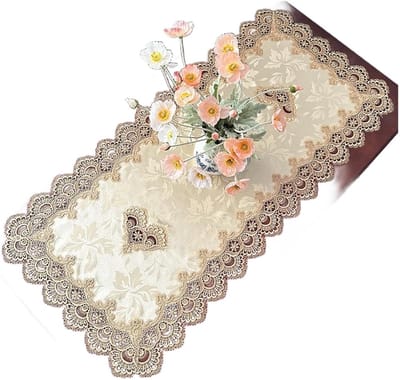 Kanten tafelkleed - Tafeldecoratie - Eetkamer aankleden - Driedimensionaal kant - 70 x 130 cm - Elegant goud