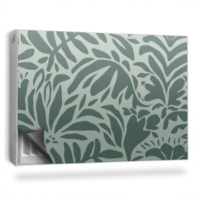 Wallfluent Magnetische Radiatorfolie - Radiatorbeschermer Magnetisch - 90x60 cm - Vormen Van Bladeren En Planten In Gedempte Groentinten - Magnetische Radiator Folie 1Mm Dik - Groente Bloemen Radiator Mat Bescherming Tegen Krassen