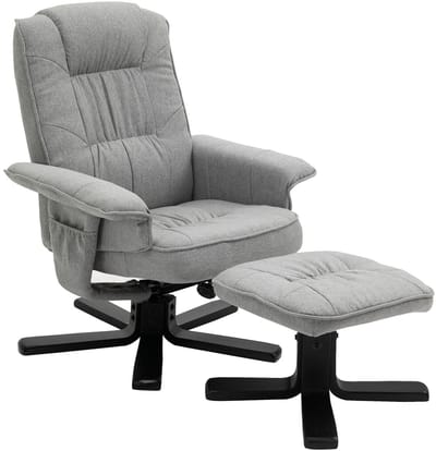 Relaxfauteuil CHARLY met voetenbankje en stoffen bekleding – grijs/zwart