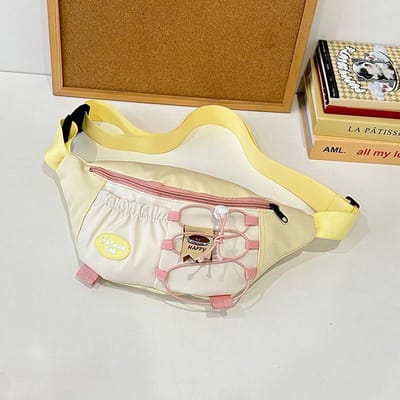 Schattige Contrasterende Kleur Trendy Borsttas voor Dames Koreaanse Versie van Niche Ontwerp Trekkoord Crossbody Tas voor Meisjes Veelzijdige Sport Taille Tas beige