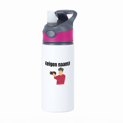 Hacebo® - fotograaf man grijs haar met eigen naam waterfles met rietje roze - Fotograaf - fotografen - leuk cadeau voor iemand die houd van foto's maken - cadeau - kado - water fles - 650ML