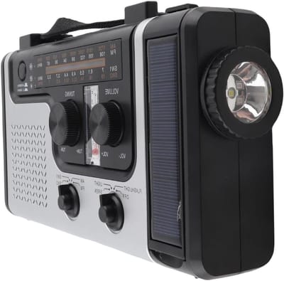Noodradio met Zaklamp - Weerradio Handslinger - Buiten Kamperen - Telefoon Opladen - 24.5 x 13.5 x 6.5 cm - Zwart
