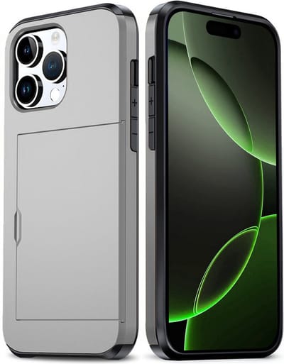 Hoes Geschikt voor iPhone 16 Pro Hoesje Hard Case Met Pas Houder - Hoesje Geschikt voor iPhone 16 Pro Hoes Shockproof Hard Cover Met Kaarthouder - Grijs