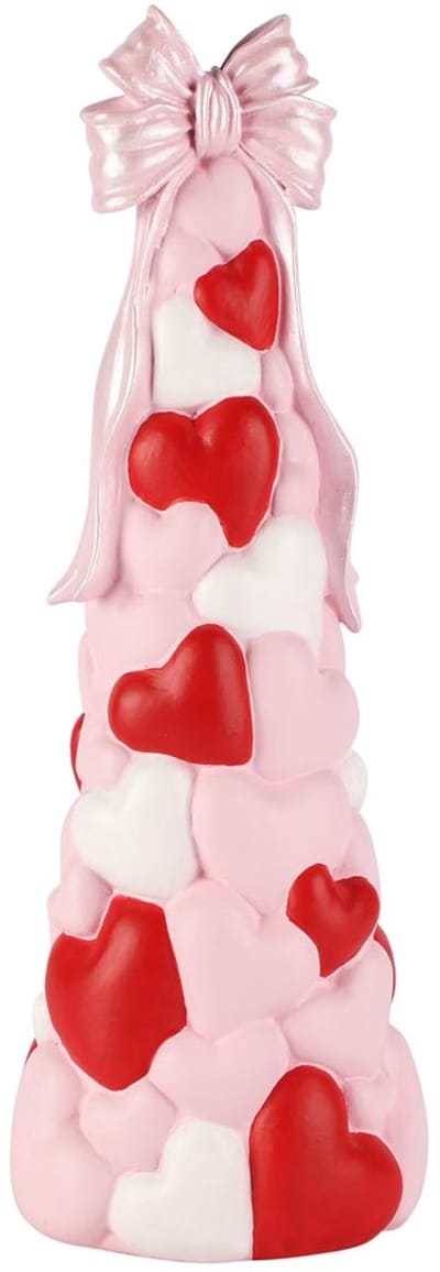 Dekoratief | Kegel vorm m/hartjes, roze/rood, resina, 12x10x35cm | A260616