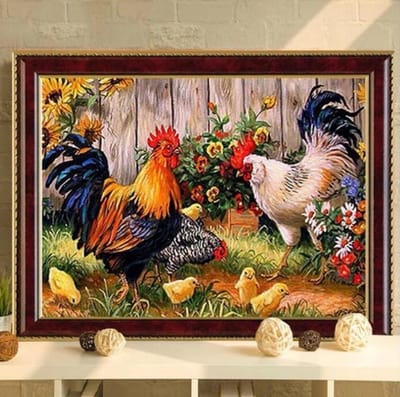 DIY kruissteekborduurpakket/Haan ​​en Kip/gedrukt kruissteekpatroon borduurpakket (frame niet inbegrepen) 60*85CM