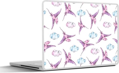 Laptop sticker - 17.3 inch - Kinderkamer - Wolken - Dinosaurus - Meisjes - Kinderen - Roze - Kind - 40x30cm - Laptopstickers - Laptop skin - Cover