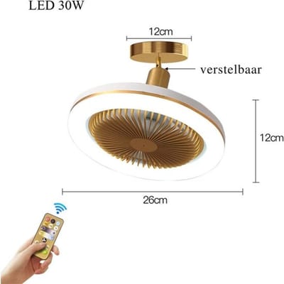 Plafondventilator Met Verlichting - Smart Lamp Met Afstandsbediening – Plafonniere Keuken Lamp Met 3 Ventilatiesnelheden & Dimbare Kleuren - Woonkamerlamp – Plafond Ventilator Lamp Met Hoekinstelling