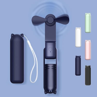 Draagbare miniventilator, 2-in-1 USB oplaadbare draagbare ventilator met powerbank, zakformaat voor reizen/zomer/concerten, cadeau voor vrouwen (blauw)