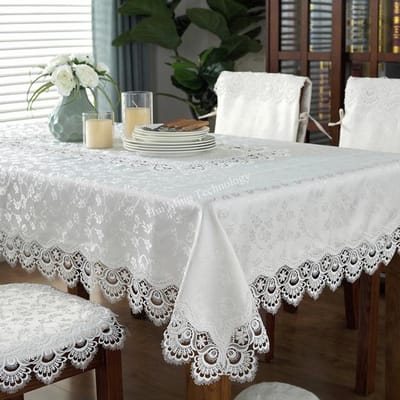 Tafelkleed Crème Europa Luxe Geborduurd Jacquard Satijn Tafel Eettafelhoes Tafelkleed Bloem Kant Tv Kast Stofdoek 110 X 110cm Square