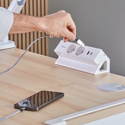 Fellowes Power Desk 2 – Opbouw Stroomvoorziening voor Bureau – 2x Stopcontact + USB‑A & USB‑C – Bureaubladklem 10–45 mm – 2m Kabel – 5 Jaar Garantie