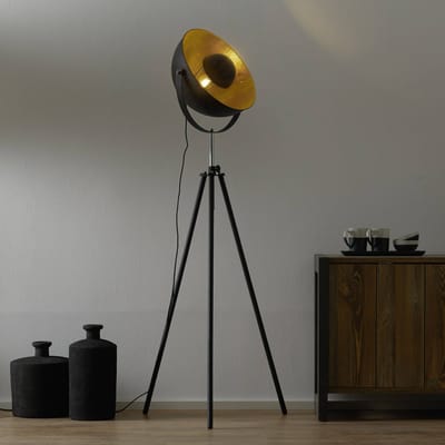 Globo Driepotige vloerlamp Lenn, zwart-goud