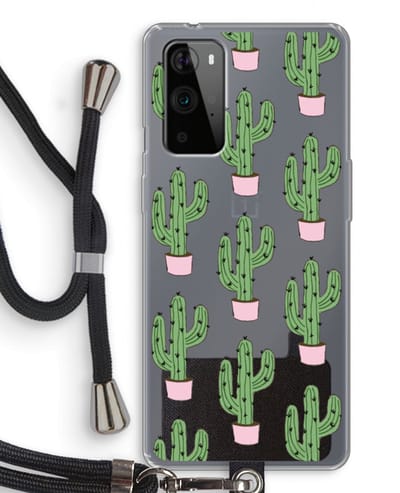 Case Company® - Hoesje met koord geschikt voor OnePlus 9 Pro hoesje met Koord - Cactus Lover - Telefoonhoesje met Zwart Koord - Bescherming aan alle Kanten en Over de Schermrand