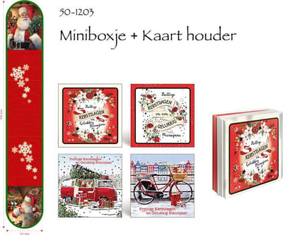 50 Luxe dubbele Kerstkaarten & gratis Kaartenhouder - 2 x 25 st - Folie - 4 motieven -  Witte envelop - 10 x 10 cm