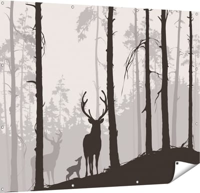 Gards Tuinposter Herten in het Bos - Silhouet - 150x120 cm - Tuindoek - Tuindecoratie - Wanddecoratie buiten - Tuinschilderij