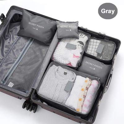 Ensemble de 6 Sacs de Rangement pour Vêtements de Voyage Organisateur de Bagages Portable Pochette de Valise Cube d'Emballage pour Chaussures Emballage Vêtements