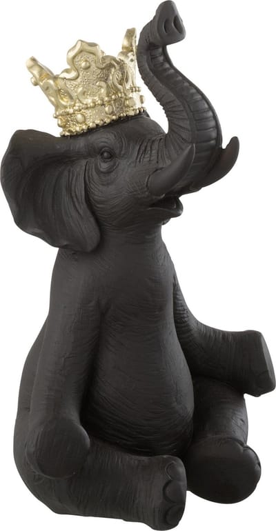 J-Line decoratie Olifant Kroon - polyresin - zwart/goud - large