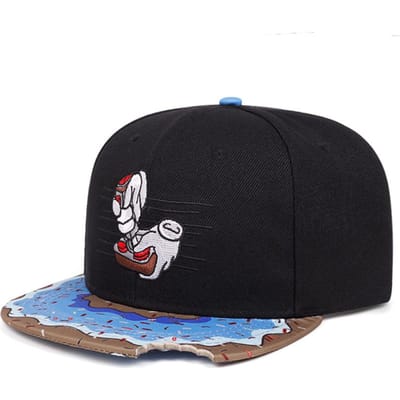 Nouveau Chapeau Hip Hop Tendance Chapeau de Baseball Brodé Jeu Donut Manette de Jeu Chapeau de Soleil d'Extérieur Chapeau de Skateboard Chapeau à Bord Plat black