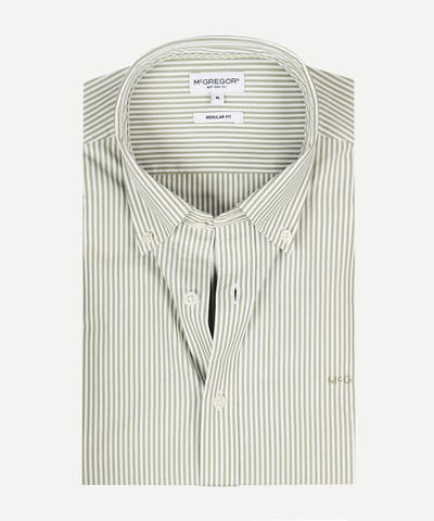 McGregor Poplin Stripe Peached Shirt Moss Green Size: M | Long-Sleeved T-Shirts Outlet | Heren | Groen